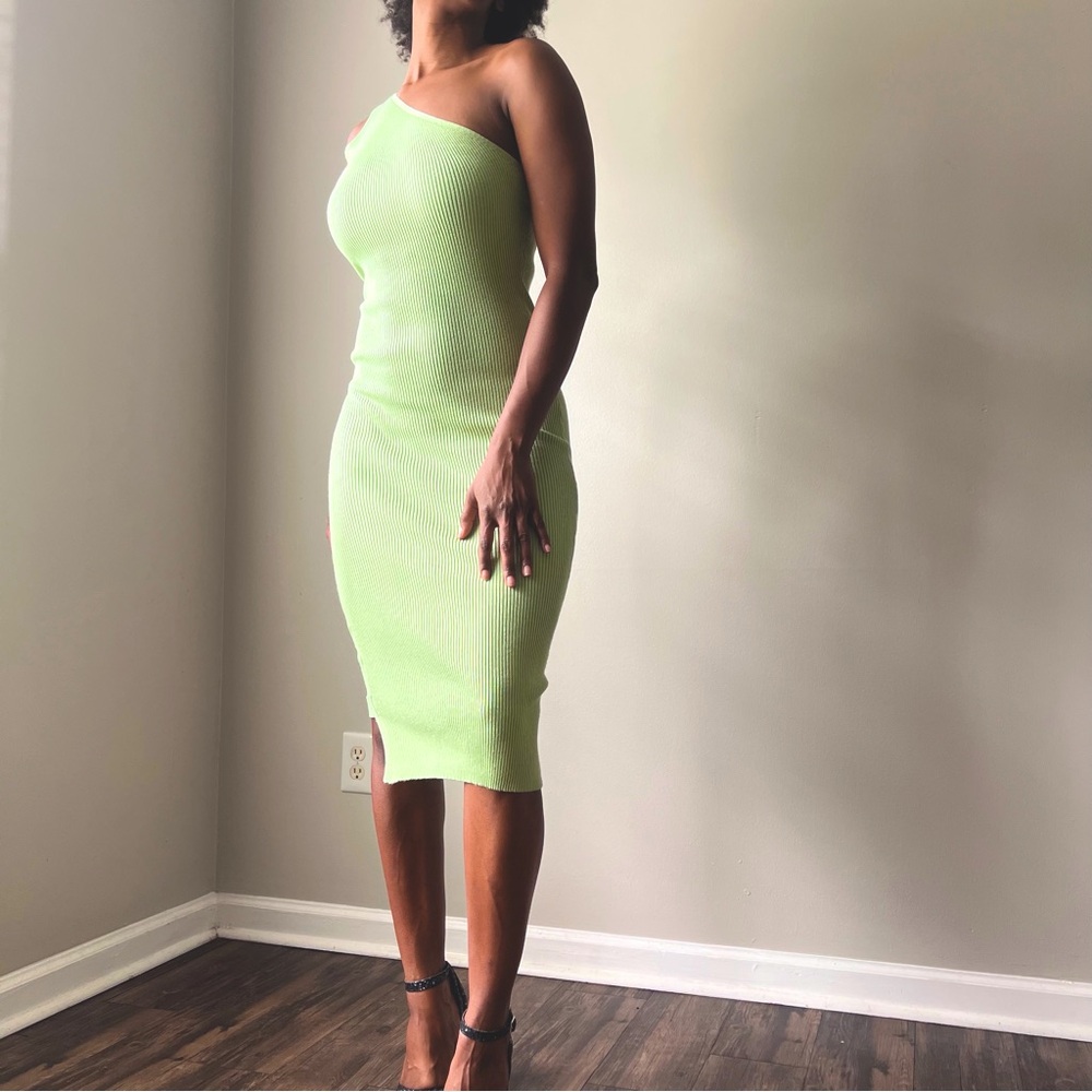 Key Lime 1-Shoulder Ribbed Knit Bodycon